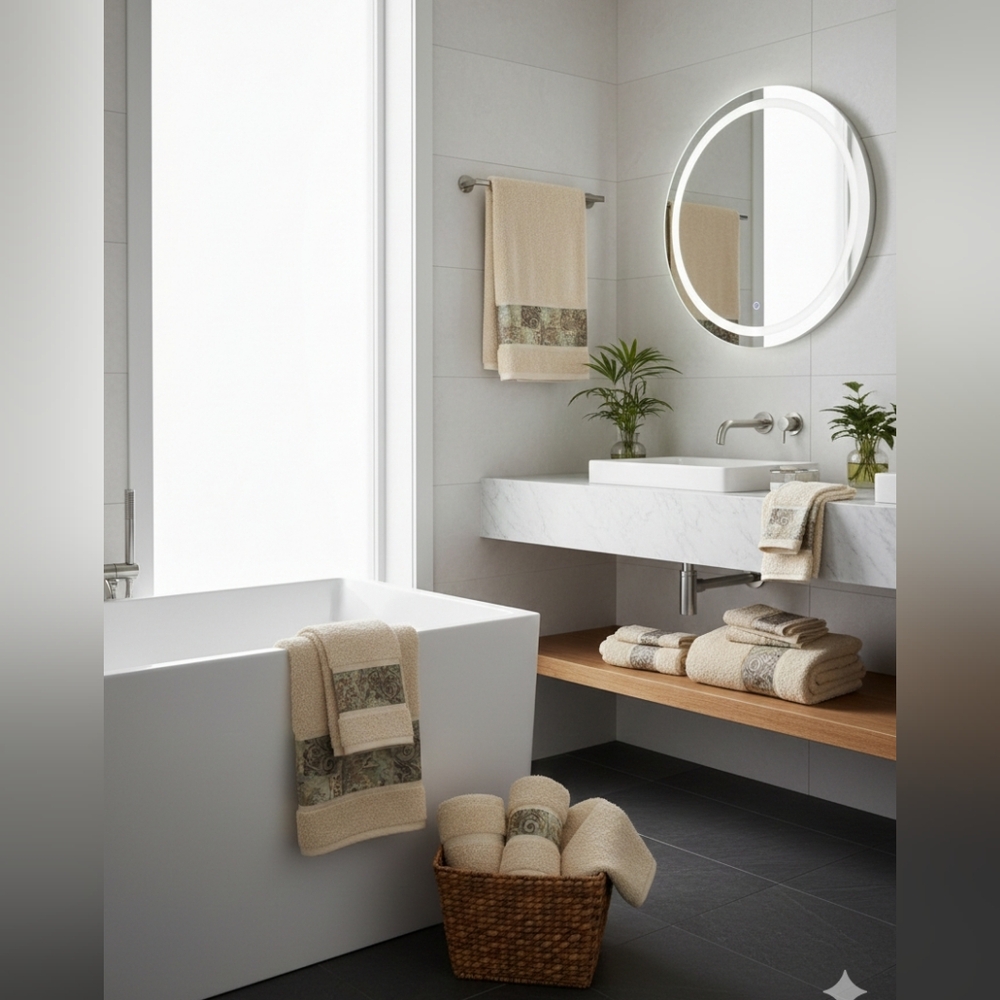 Croscill Cream and Patterned Bath Towel 1 Set.